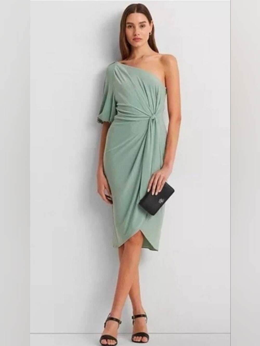 Lauren Ralph Lauren Mariyow Short Puff Sleeve Wrap Dress One Shoulder Tie Waist